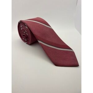 Guy Laroche Mens Silk Tie Burgundy Grey White Diagonal Stripe Designer Necktie